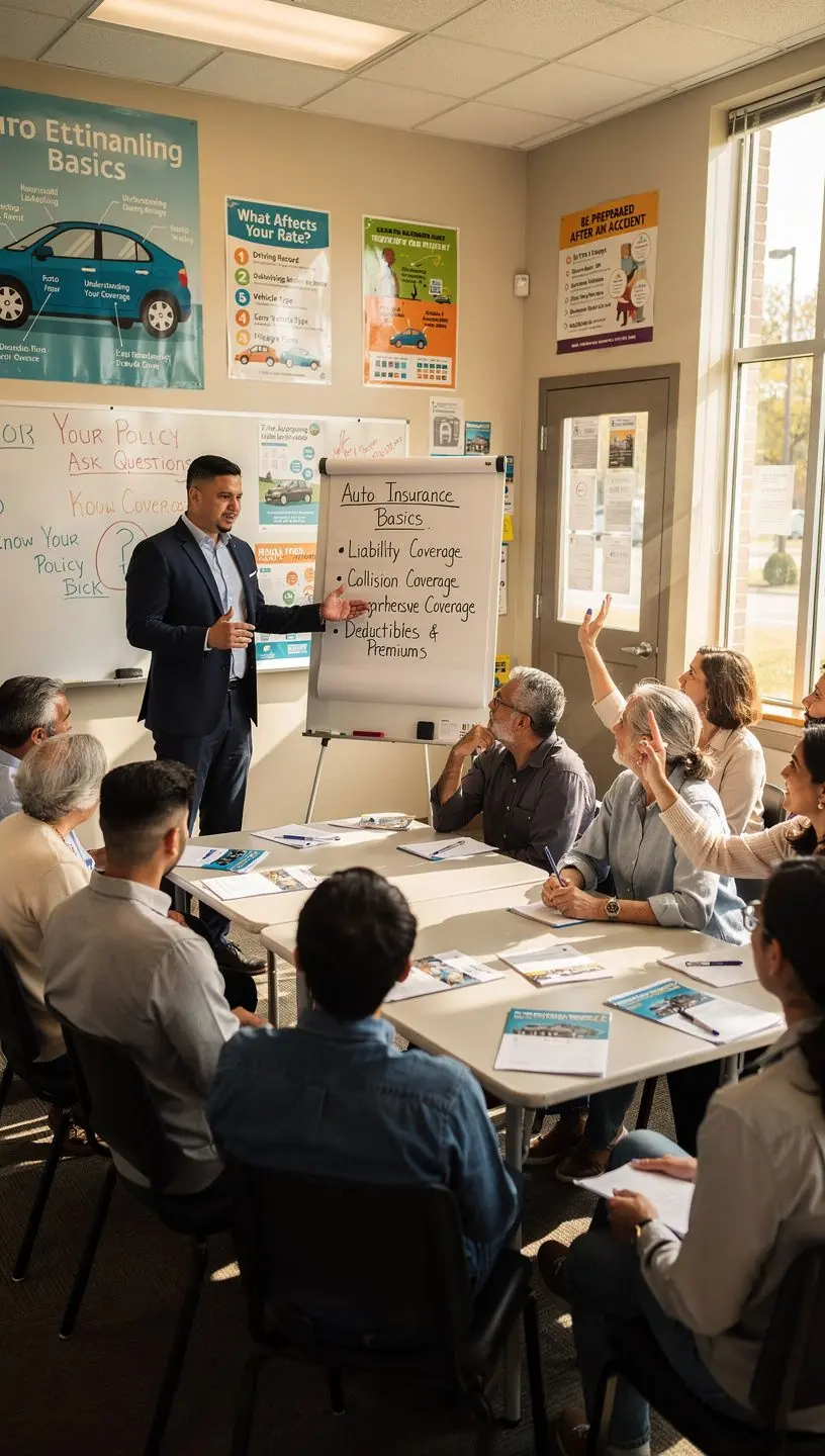 Warsztat porównawczy polis ubezpieczeniowych z uczestnikami analizującymi różne opcje.